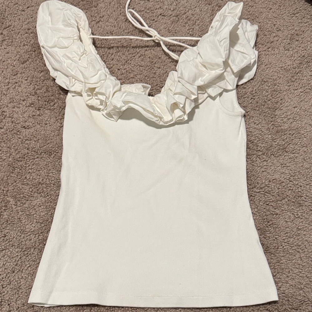 Anthropologie Cream Ruffle Blouse